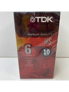 TDK Premium Quality HS T-120 VHS Tape 10-Pack 6-Hour Record EP Sealed New Retro